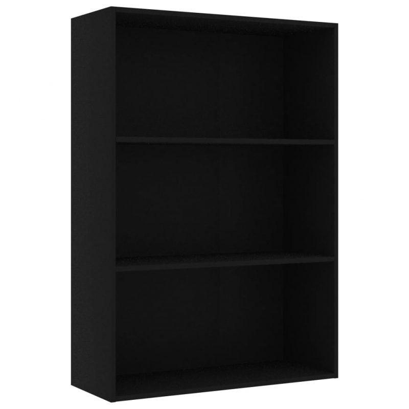 Knjižna omara 3-nadstropna črna 80x30x114 cm iverna plošča