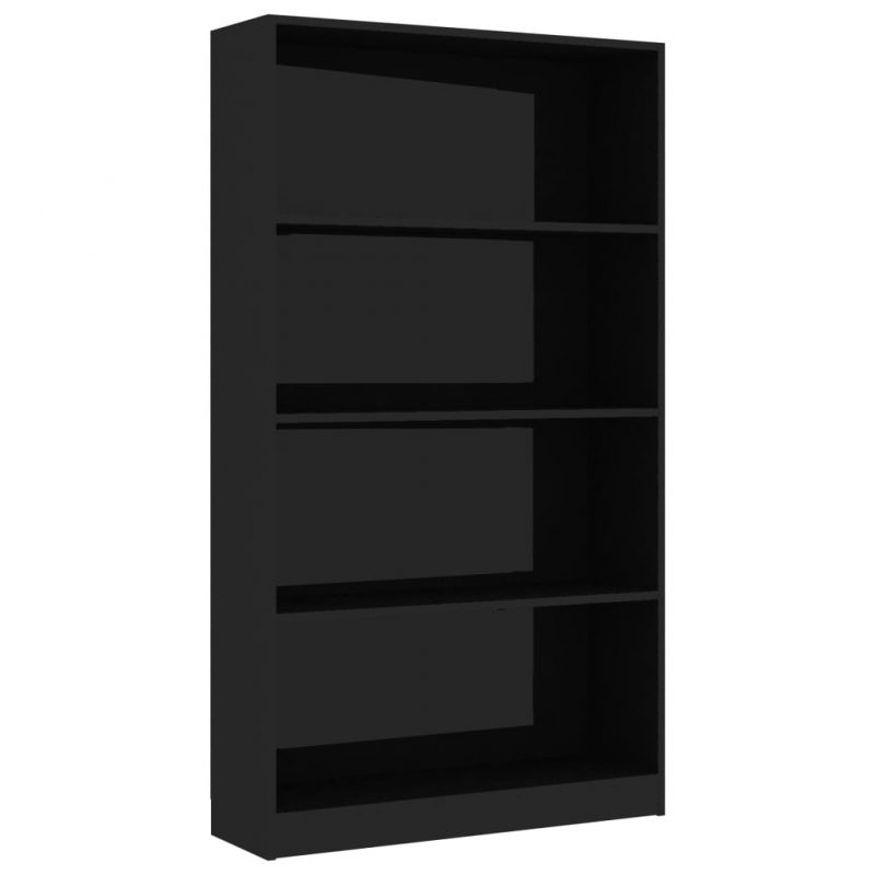 Knjižna omara 4-nadstropna visok sijaj črna 80x24x142 cm