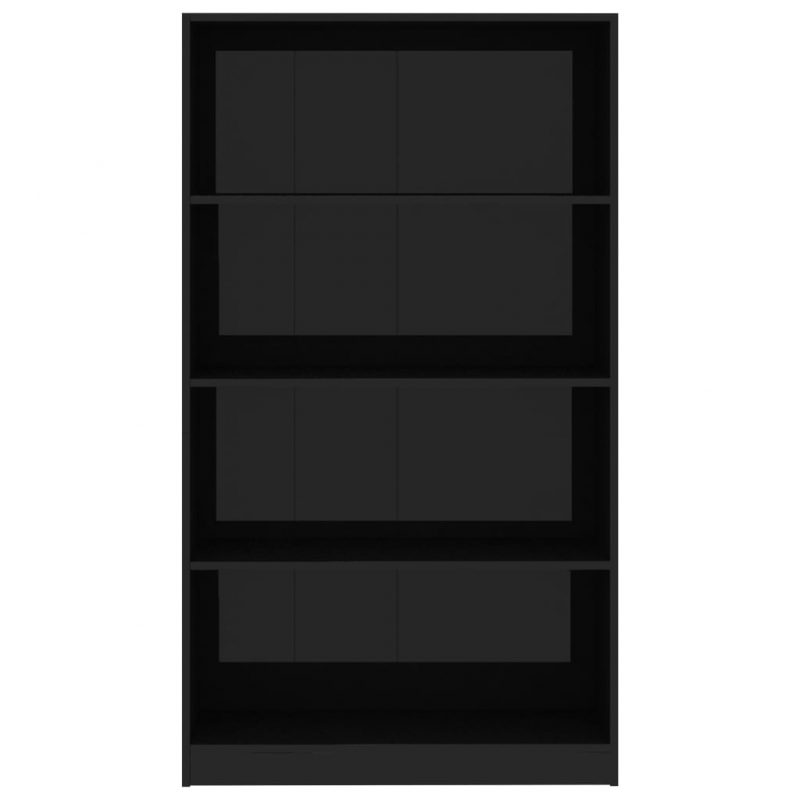 Knjižna omara 4-nadstropna visok sijaj črna 80x24x142 cm