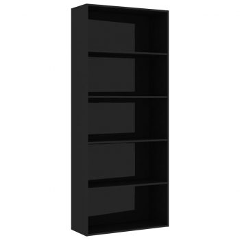 Knjižna omara 5-nadstropna visok sijaj črna 80x30x189 cm