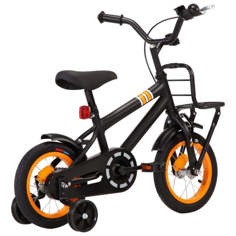 Otroško kolo s prednjim prtljažnikom 12" črno in oranžno