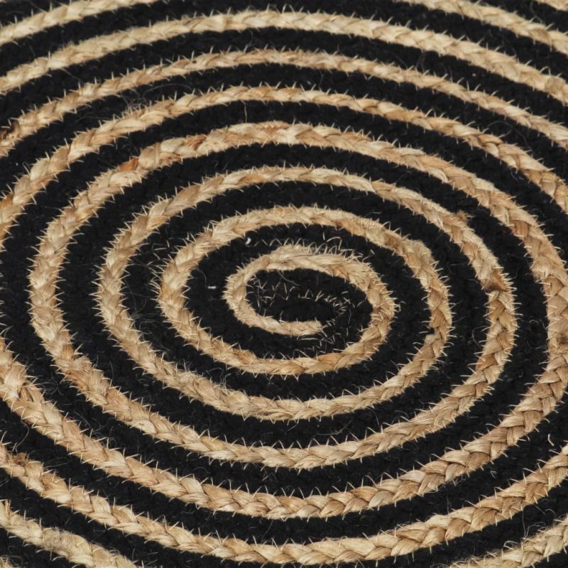 Preproga iz jute črn spiralni potisk ročno izdelana 150 cm