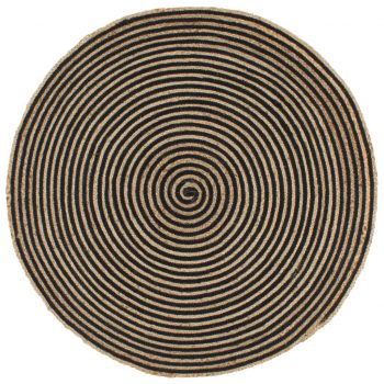 Preproga iz jute črn spiralni potisk ročno izdelana 150 cm
