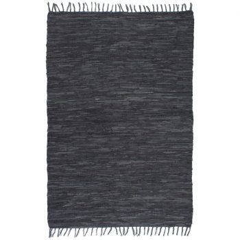 Ročno pletena Chindi preproga iz usnja 120x170 cm siva
