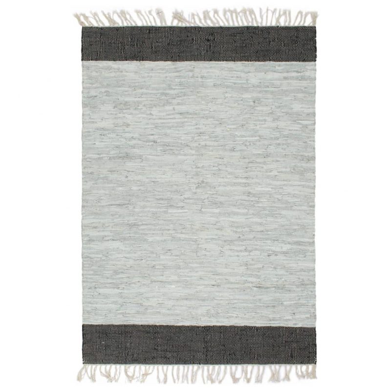 Ročno pletena Chindi preproga iz usnja 160x230 cm siva in črna