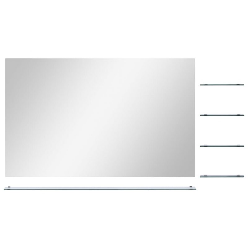 Stensko ogledalo s 5 policami srebrno 100x60 cm
