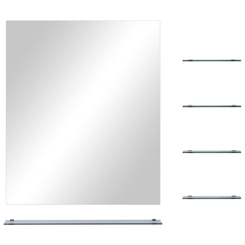 Stensko ogledalo s 5 policami srebrno 50x60 cm
