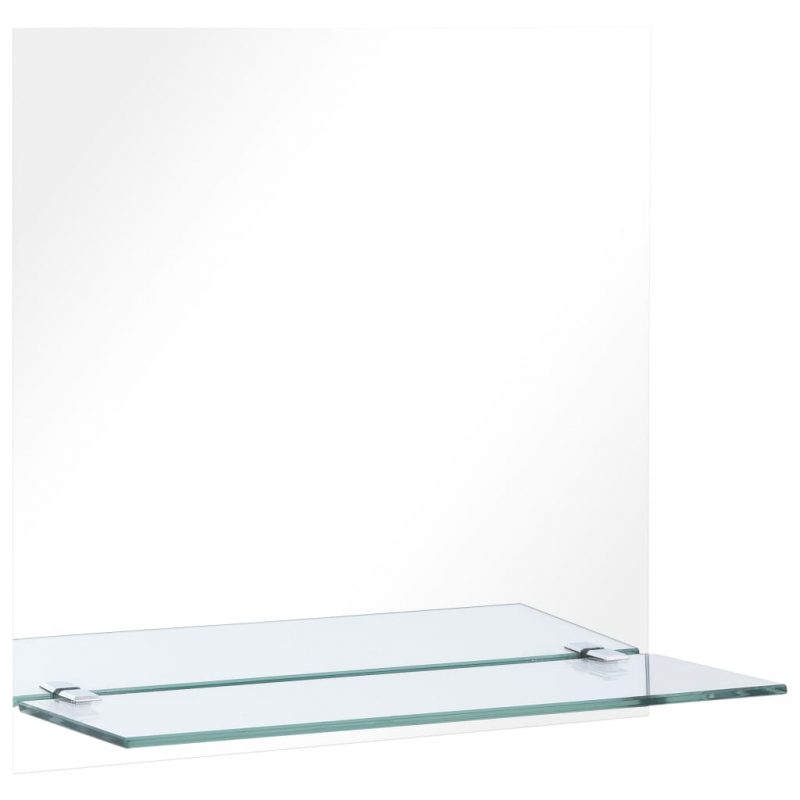 Stensko ogledalo s polico 30x30 cm kaljeno steklo