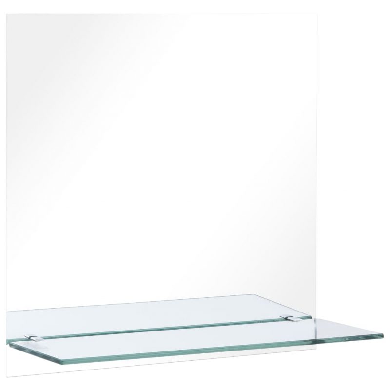 Stensko ogledalo s polico 60x60 cm kaljeno steklo