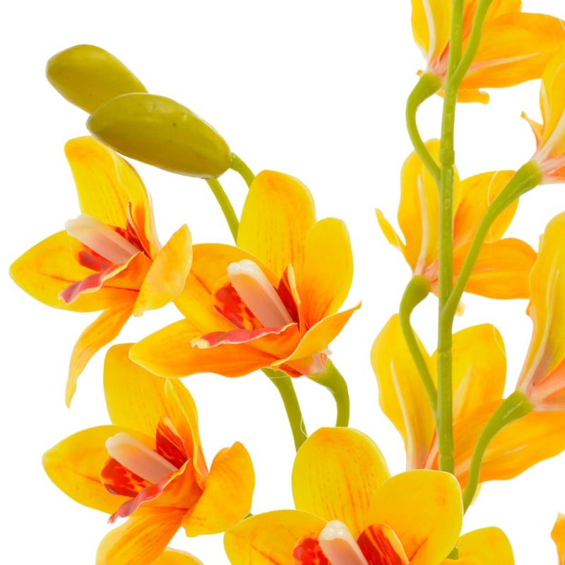 Umetna rastlina orhideja z loncem rumena 90 cm