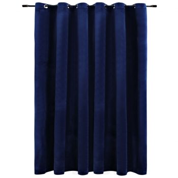 Zatemnitvena zavesa z obročki žametna temno modra 290x245 cm