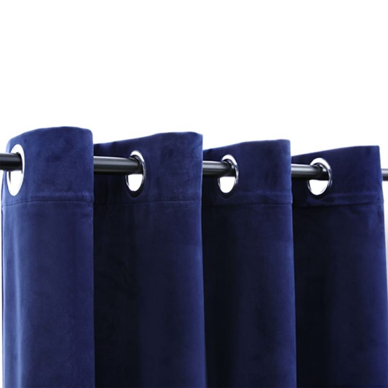 Zatemnitvena zavesa z obročki žametna temno modra 290x245 cm
