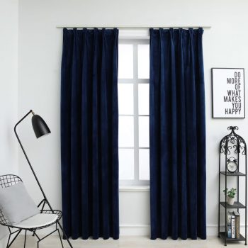 Zatemnitvene zavese 2 kosa z obešali žametne modre 140x175 cm