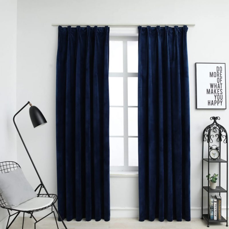 Zatemnitvene zavese 2 kosa z obešali žametne modre 140x225 cm