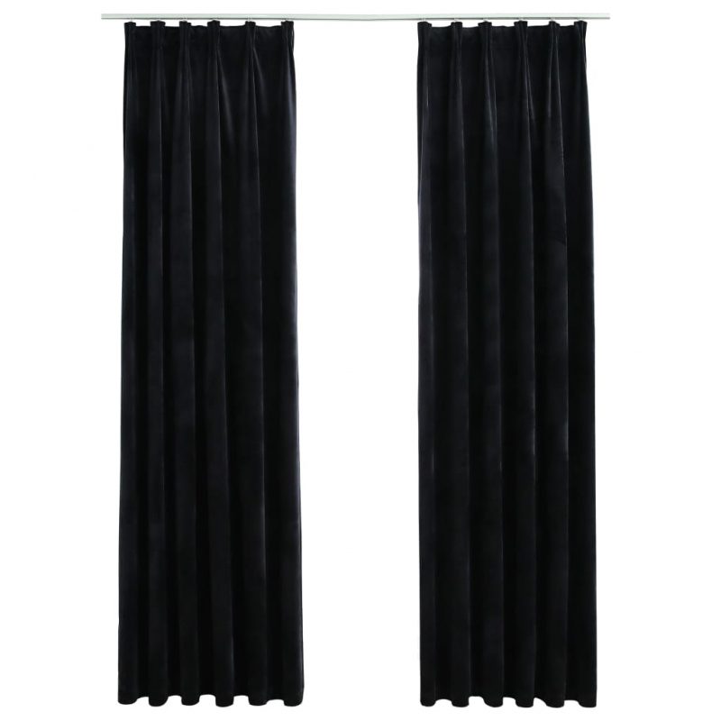 Zatemnitvene zavese 2 kosa z obešali žametne črne 140x175 cm