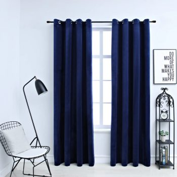 Zatemnitvene zavese z obročki 2 kosa žamet temno modre 140x225