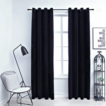 Zatemnitvene zavese z obročki 2 kosa žamet črne 140x245 cm