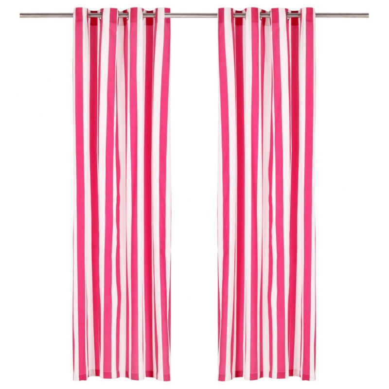 Zavese s kovinskimi obročki 2 kosa blago 140x225 cm roza črte