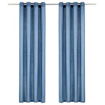 Zavese s kovinskimi obročki 2 kosa bombaž 140x245 cm modre