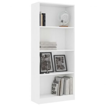 Knjižna omara 4-nadstropna bela 60x24x142 cm iverna plošča