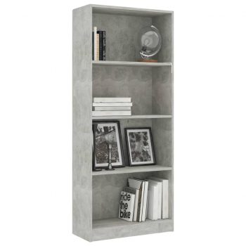 Knjižna omara 4-nadstropna betonsko siva 60x24x142 cm
