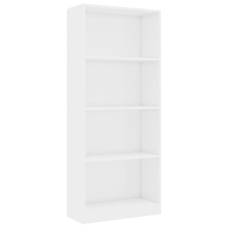 Knjižna omara 4-nadstropna visok sijaj bela 60x24x142 cm