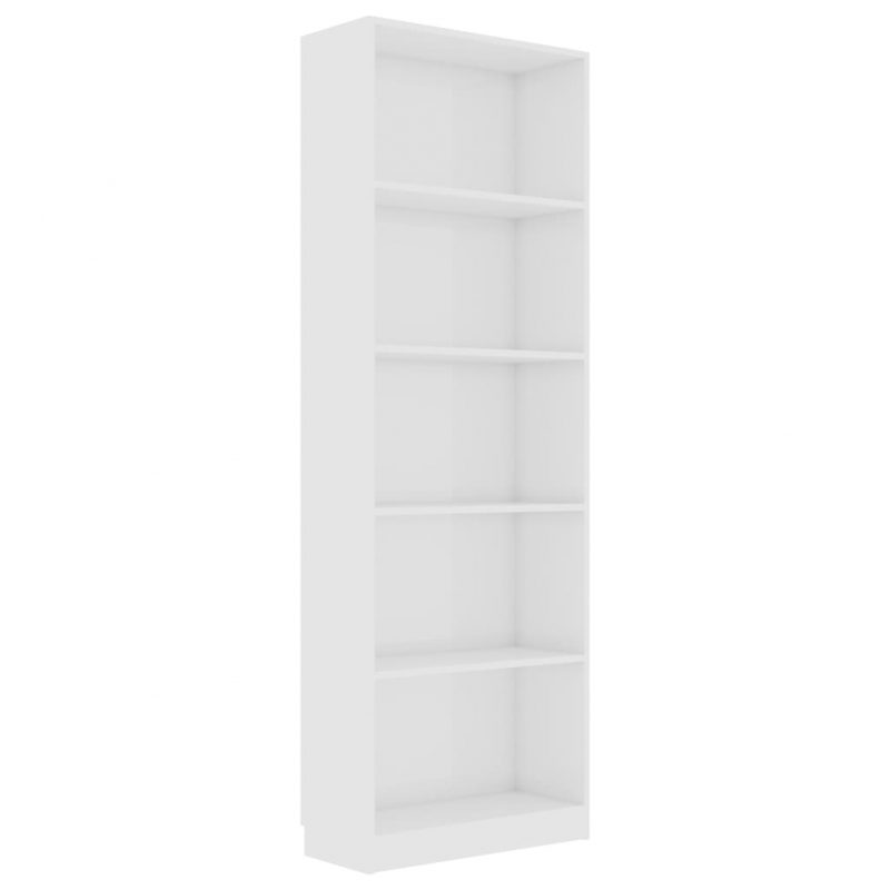 Knjižna omara 5-nadstropna visok sijaj bela 60x24x175 cm