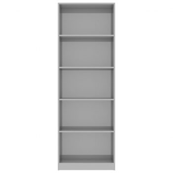Knjižna omara 5-nadstropna visok sijaj siva 60x24x175 cm