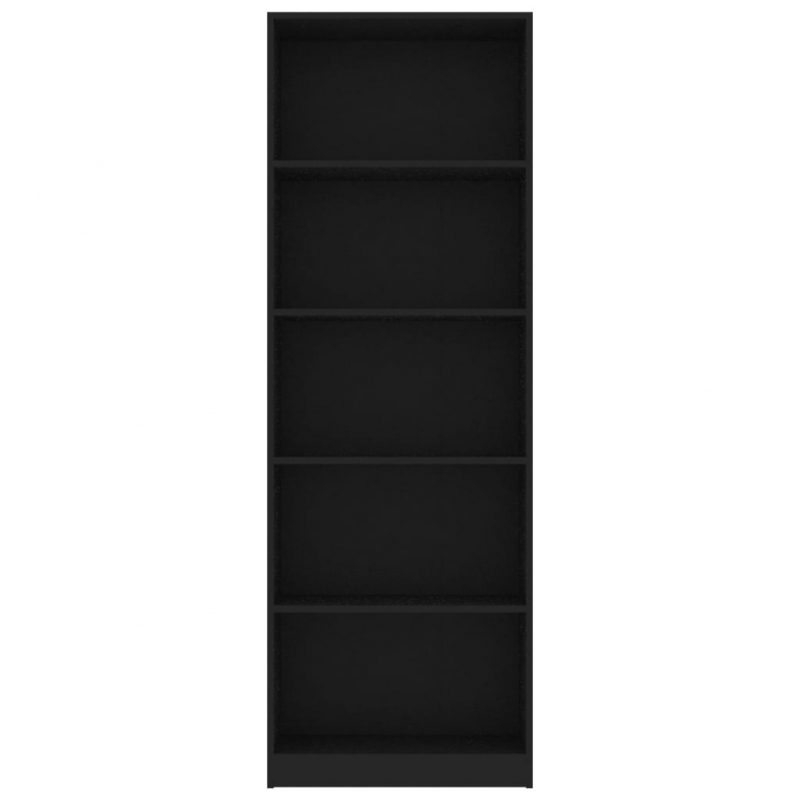 Knjižna omara 5-nadstropna črna 60x24x175 cm iverna plošča