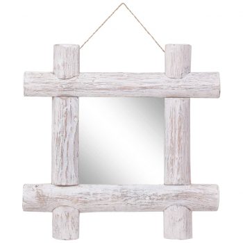 Ogledalo iz lesa belo 50x50 cm trden predelan les