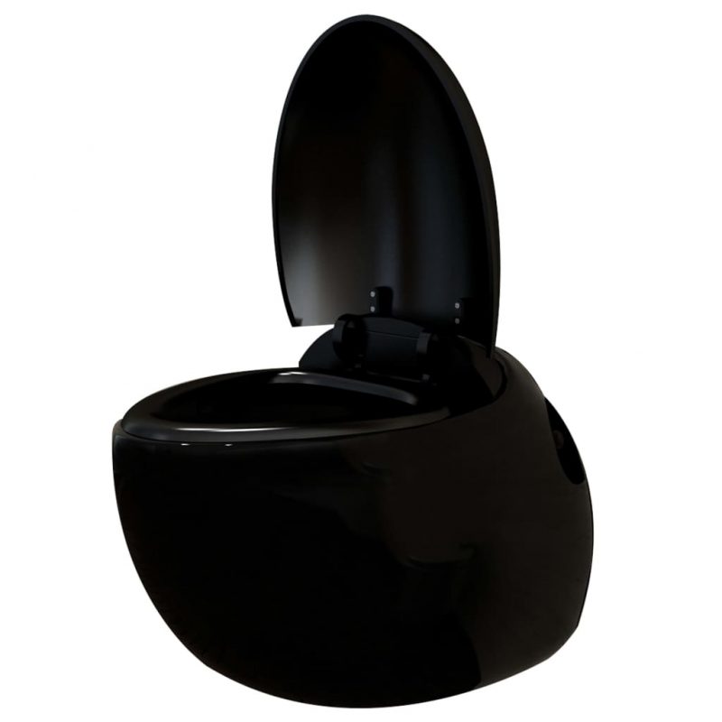 Viseča WC školjka jajčasta z vgradnim kotličkom črna