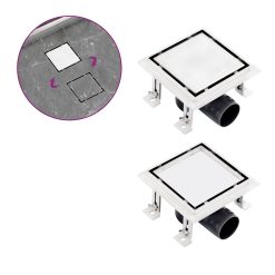 Kanaleta za tuš 2 v 1 raven pokrov in vložek 12x12 cm jeklo