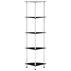 Polica 5-nadstropna črna 30x30x130 cm kaljeno steklo