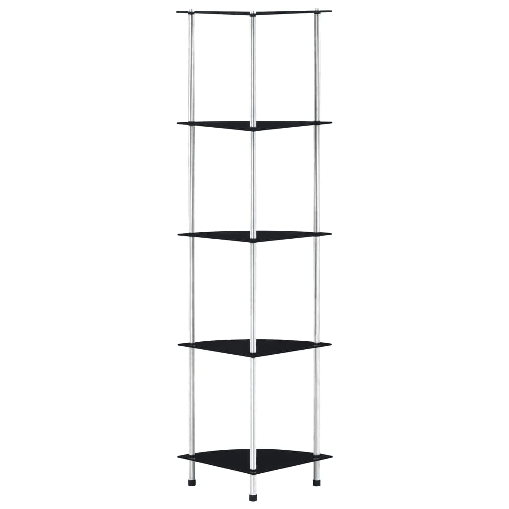 Polica 5-nadstropna črna 30x30x130 cm kaljeno steklo