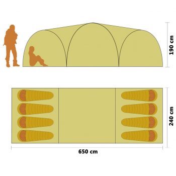 Šotor za kampiranje iglu 650x240x190 cm za 8 oseb