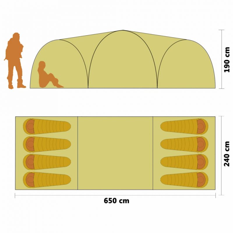 Šotor za kampiranje iglu 650x240x190 cm za 8 oseb moder