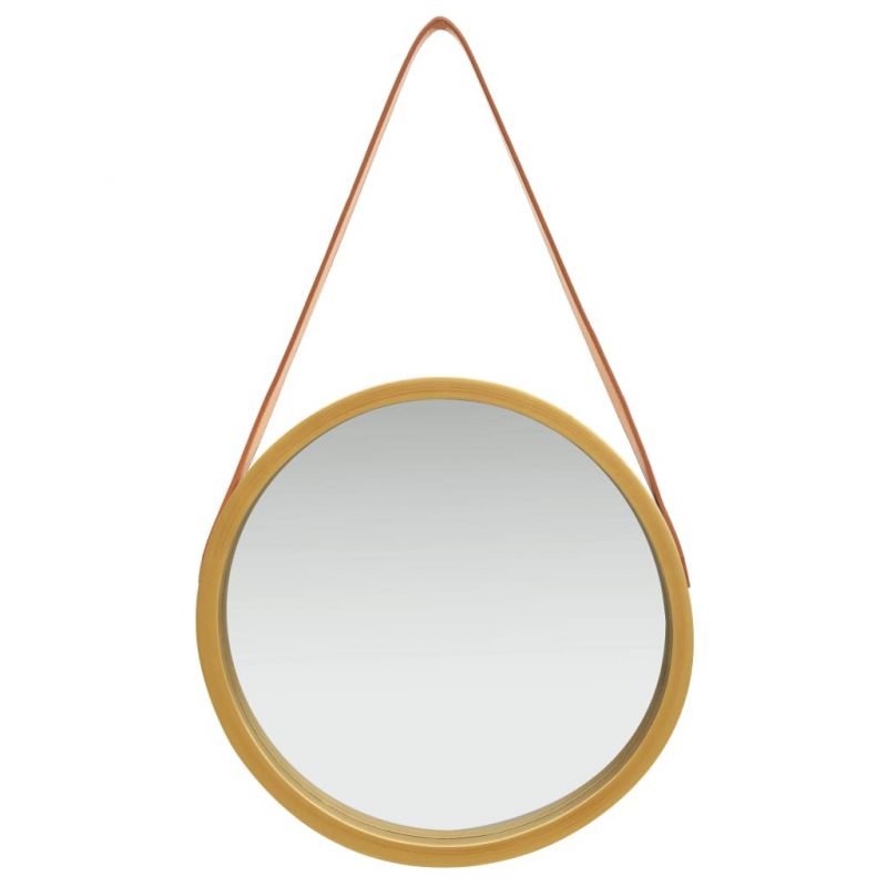 Stensko ogledalo s pasom 40 cm zlato