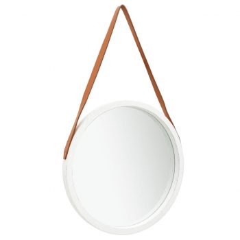 Stensko ogledalo s pasom 50 cm belo