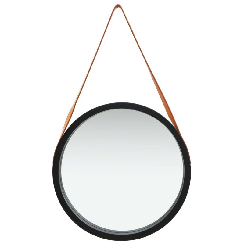 Stensko ogledalo s pasom 50 cm črno
