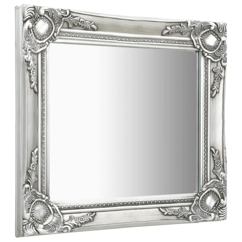 Stensko ogledalo v baročnem stilu 50x50 cm srebrno