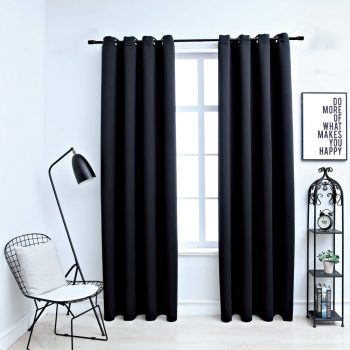 Zatemnitvene zavese s kovinskimi obročki 2 kosa črne 140x245 cm
