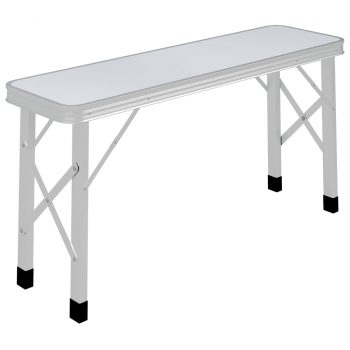 Zložljiva kamping miza z 2 klopema aluminij bele barve