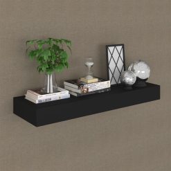 Stenska polica s predalom črna 80x25x8 cm