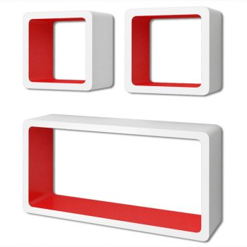 Stenske police v obliki kocke 6 kosov bele in rdeče