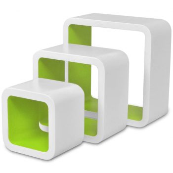 Stenske police v obliki kocke 6 kosov bele in zelene