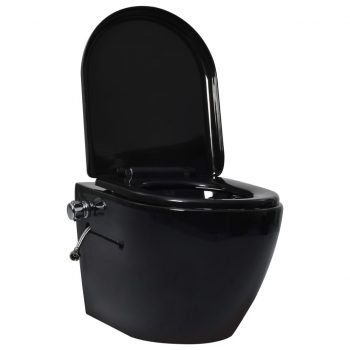 Viseča WC školjka brez roba z vgradnim kotličkom keramična črna