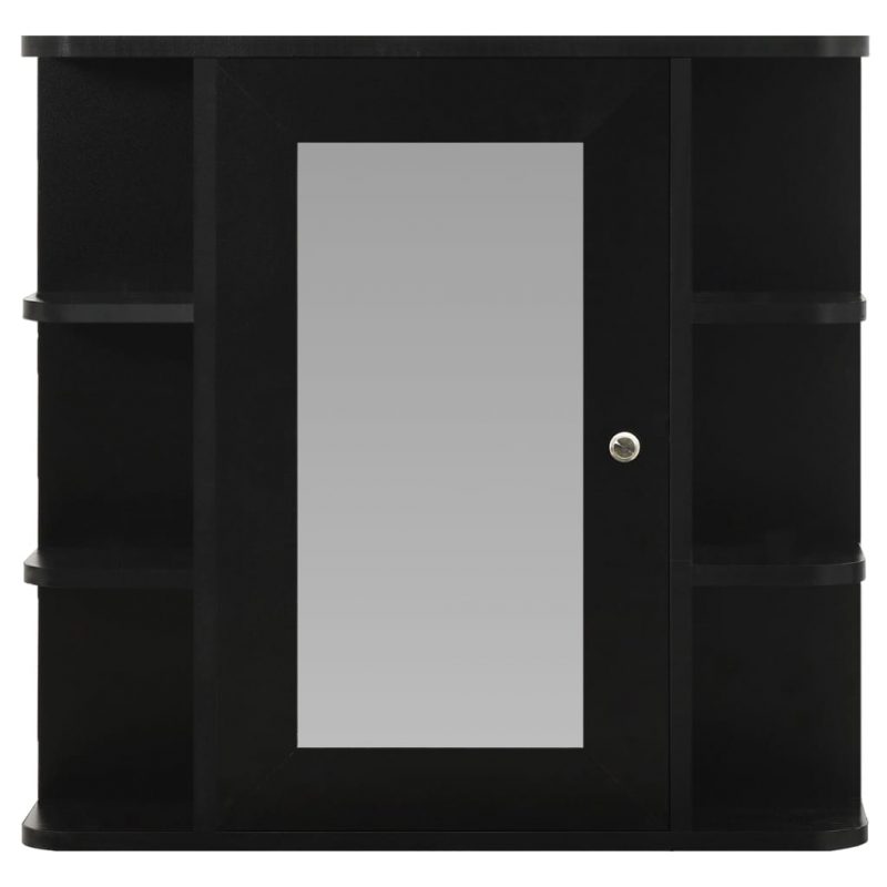 Kopalniška omarica z ogledalom črna 66x17x63 cm MDF