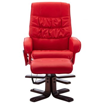 Masažni stol s stolčkom za noge rdeče umetno usnje