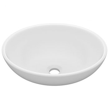 Razkošen umivalnik ovalen mat bel 40x33 cm keramičen