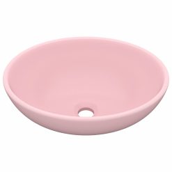 Razkošen umivalnik ovalen mat roza 40x33 cm keramičen